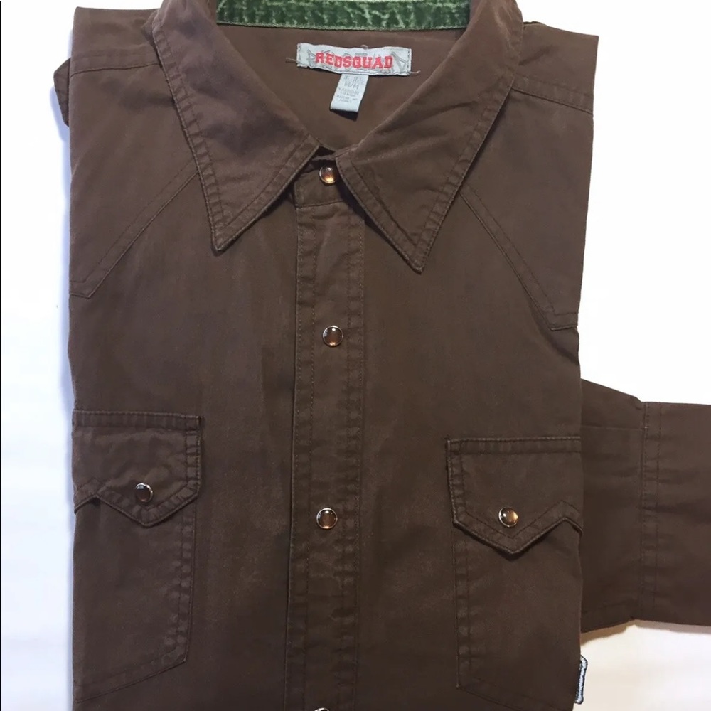 Redsquad Men’s Long Sleeve Button Down Camp Shirt Brown M
